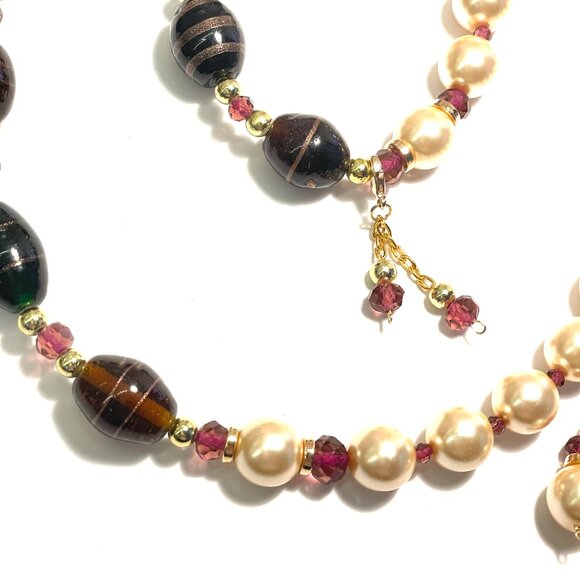 Murano Necklace Bracelet and Earrings in Brown with Pearls and Crystals - Picture 2 of 6